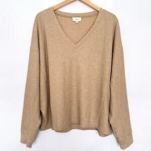 Lou & Grey Upstate Waffle Knit Top V Neck Drop Shoulder Long Sleeve Size XL Tan